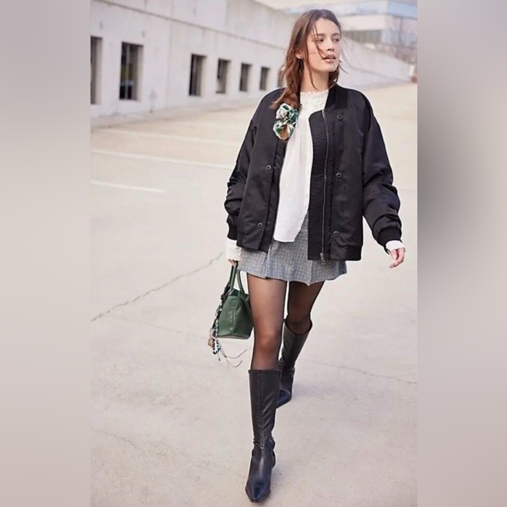 NWT Free People Women's Black Bomber Jacket